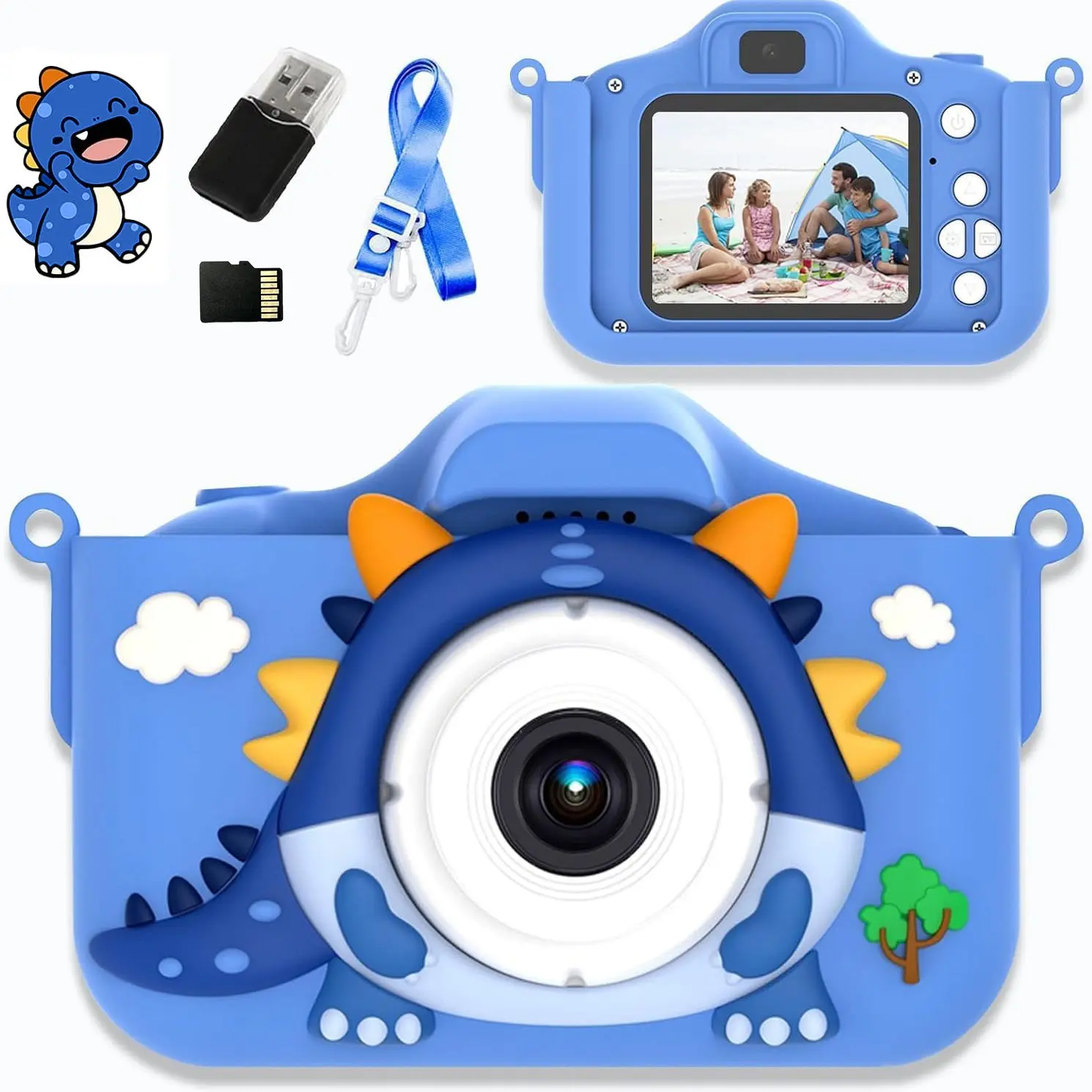 Cartoon Dinosaur Digital Camera, Cute Video Recording Toy, Kids Point and Shoot Camera, Toddler Camera, Boy Girl Birthday Christmas Gift
