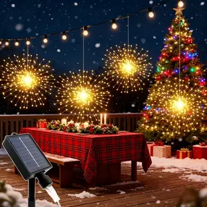 Solar Hanging Firework Lights, Smart LED Copper Wire String Light, 240 Leds Warm /multi-Color, Adjustable Modes, Outside Led Lights, Outdoor Decor, Yard Lighting, Outdoor Patio Lights, Garden Lights
