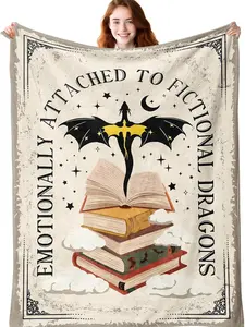 Fantasy Book Lover Gifts - Book Dragon Blanket - Inspired by Bookish Fantasy - BookTok Bookish Bookworm Gifts for Women & Teens - Gift for Readers - Fantasy Romance Merch - Reading Blanket 50"x60"