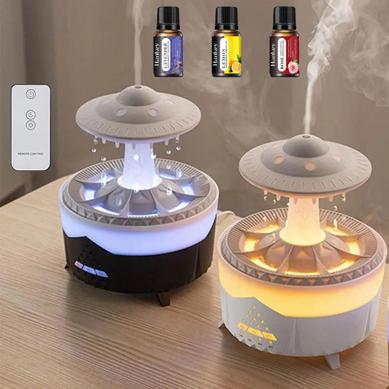 Raindrop Cloud Humidifier – Simulated Rain Aroma Diffuser with Creative Light Effects, Humidifier Atmosphere Light, 3 Timer Modes, Includes Essential Oil, Ideal for Bedroom, Home, Office, Yoga, Winter Gifts & Christmas Presents