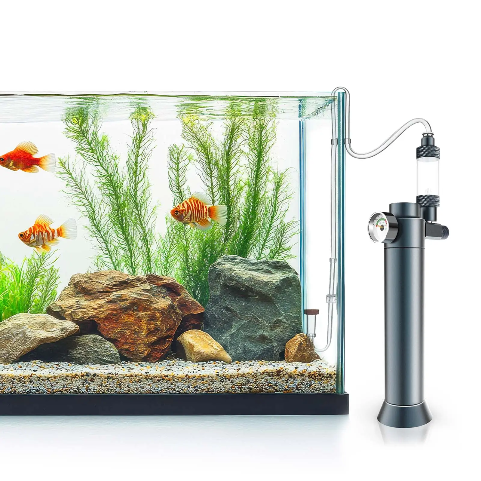 FZONE High-Strength Aluminum Compact CO2 System with Regulator for Nano Aquariums, 9.84" Tall for Tight Spaces/Desktops/Indoor Tanks, Includes 45g Dual-Thread Compatible Cartridge for Beginners
