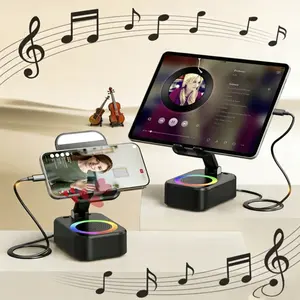 New Upgraded 5-In-1 Wireless Bluetooth-compatible Speaker, 1800mah Portable Power Bank, Tablet Stand, Phone Holder, Colorful Ambient Light, Foldable Base
