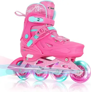 Nattork Inline Skates for Girls and Boys Kids, 4 Sizes Adjustable Inline Skates with Light up Wheels, Illuminating Beginner Roller Skates for Kids & Adult Youth
