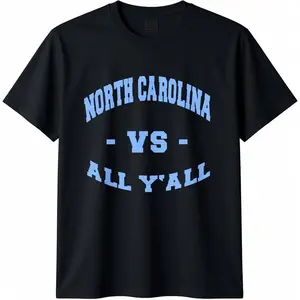 100% Cotton North Carolina VS All YALL United States Font T-Shirt