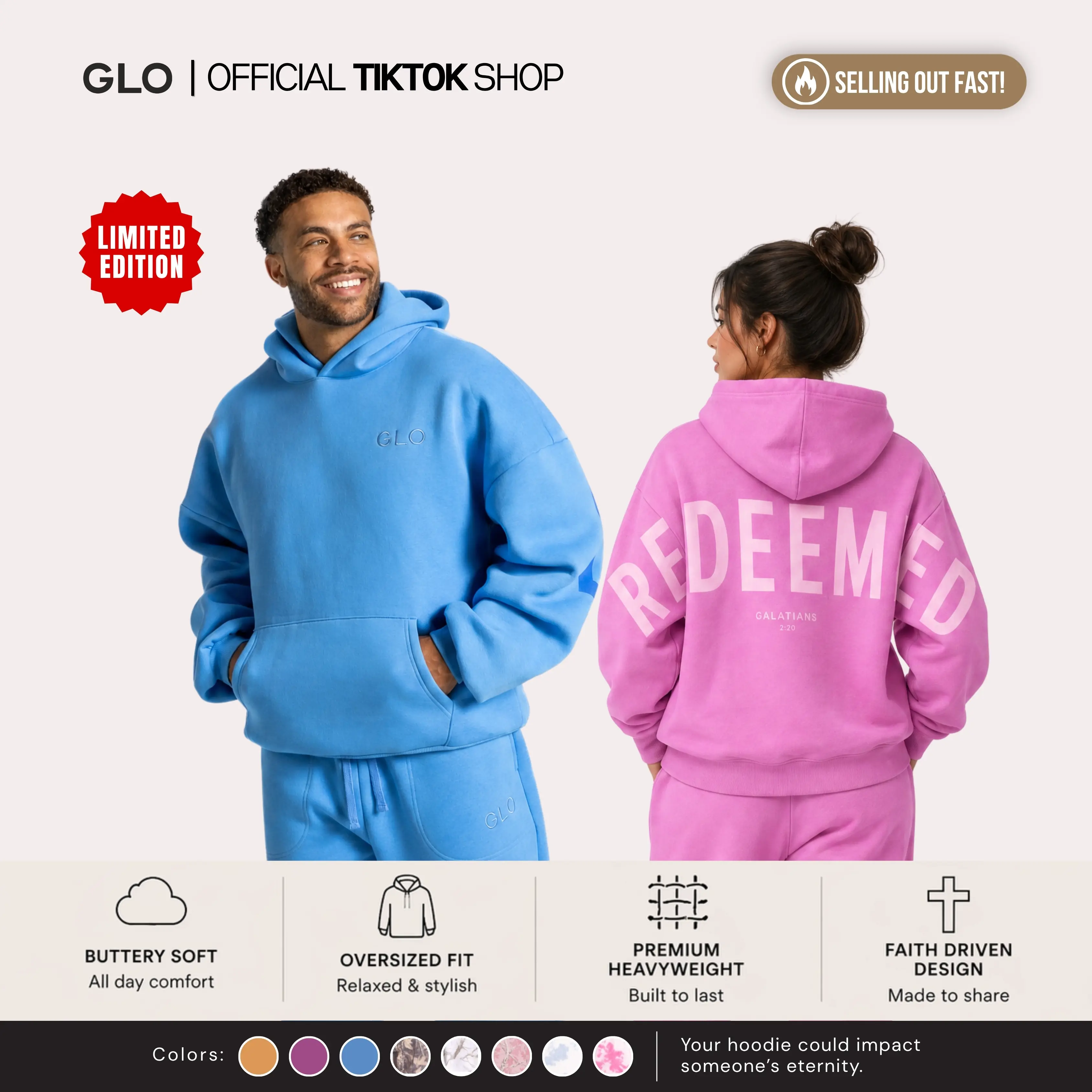 GLO Kingdom Essential Hoodie | "Limited Edition" I  Dark Camo / Cloud Oversized Christian Hoodie Unisex Womenswear Pocket Sweatshirts