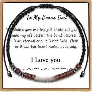 Morse Code Bracelets for Women Men Anniversary Birthday Gifts for Best Friend Mom Daughter Son Boyfriend Girlfriend Husband Grandma Granddaughter Grandson Wrap Strand Wood Bracelet