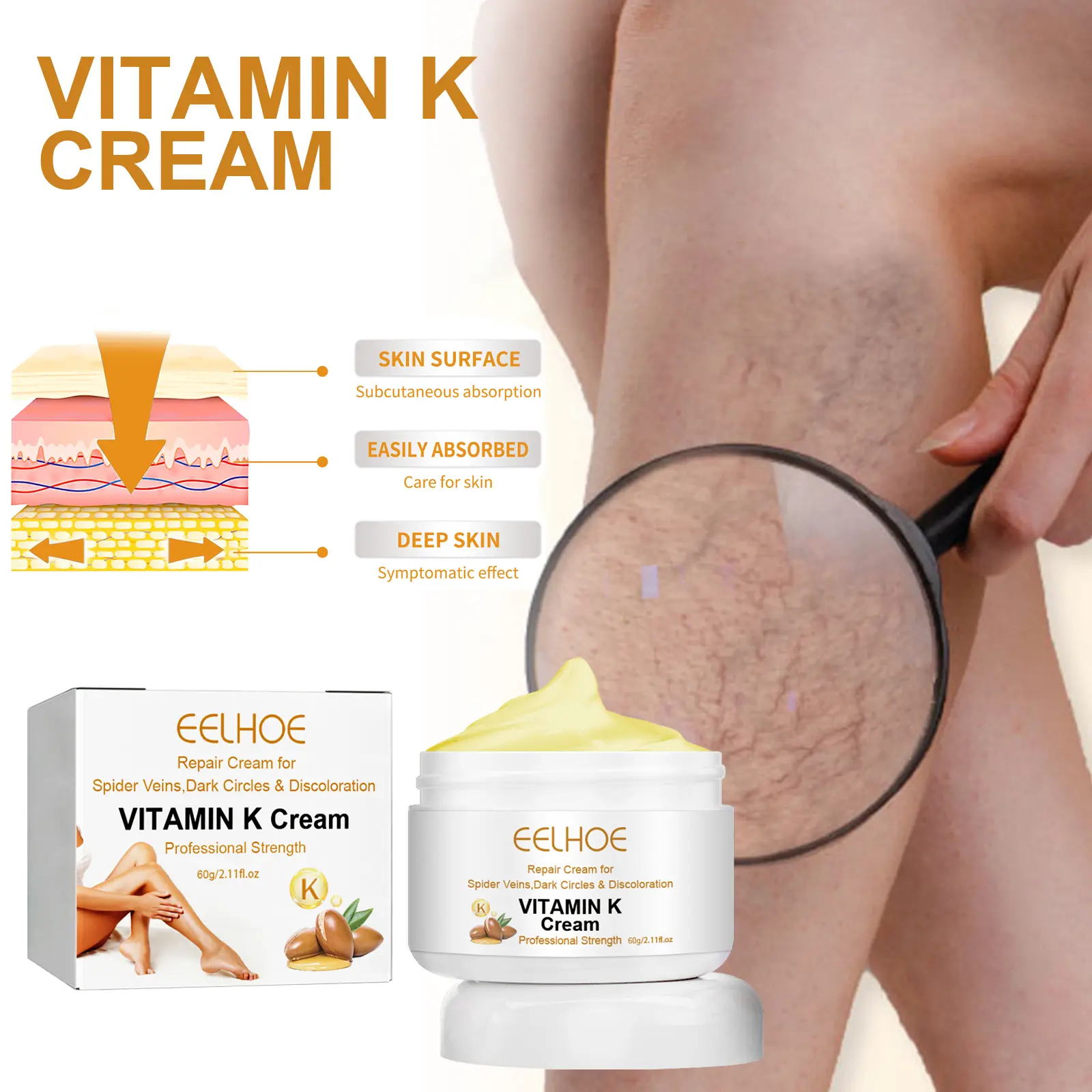 （Flash Sale 50%）Vitamin K Cream, 60g /2.110z Circulheal Varicose Veins Cream, Varicose Vein Cream.Remove Varicose.Veinsbody carelotions comfort cosmetic, skinrepairskin care