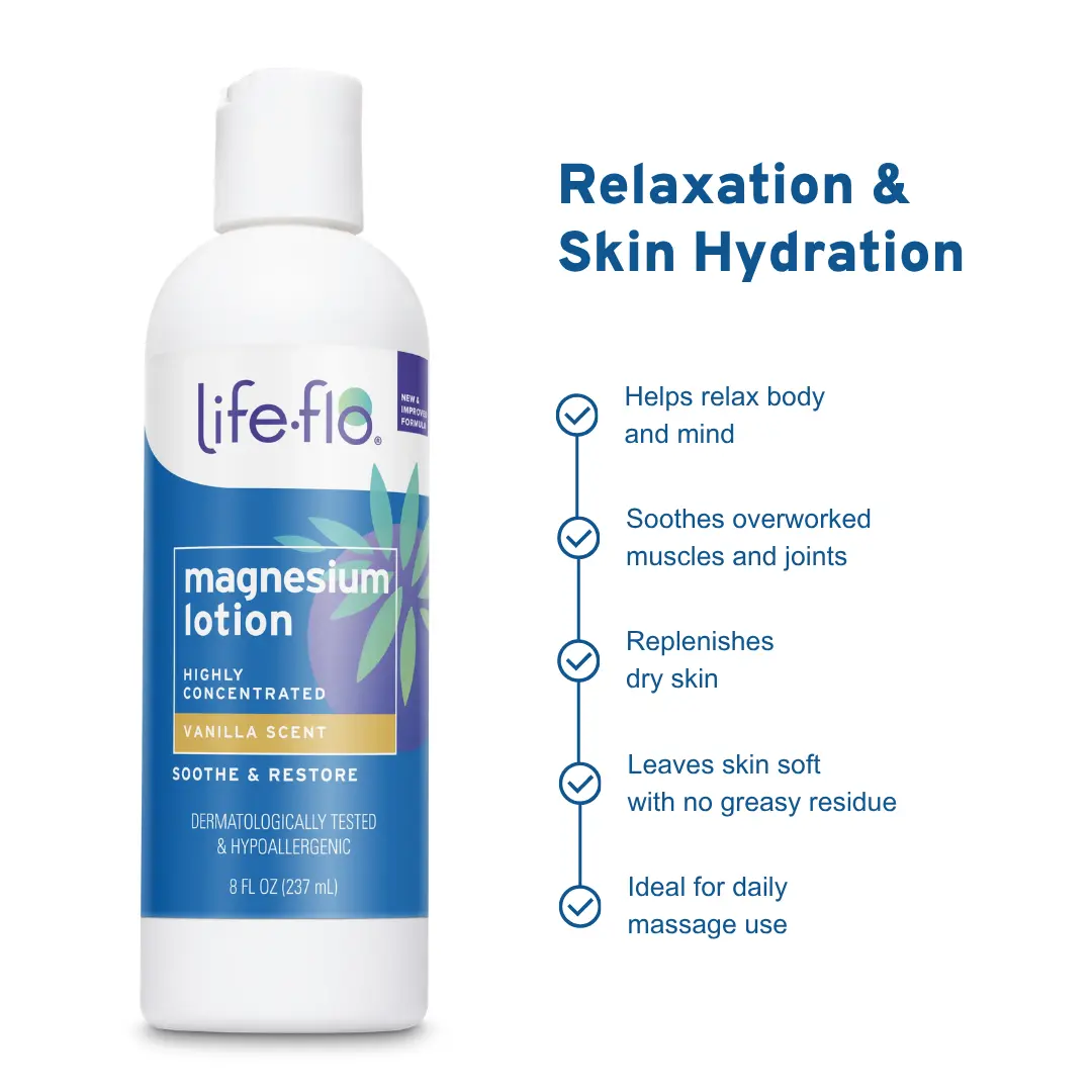 Life-flo Magnesium Lotion - Highly Concentrated Vanilla Scent for Muscle Relaxation & Deep Hydration