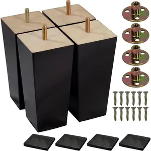 5 Sizes (3"- 4"- 5"- 6"- 8") 6 Inch Wood Furniture Legs, Square Brown Mid-Century Modern Replacement Sofa Couch Legs for Armchair Recliner Coffee Table Dresser (6" Set of 4)
