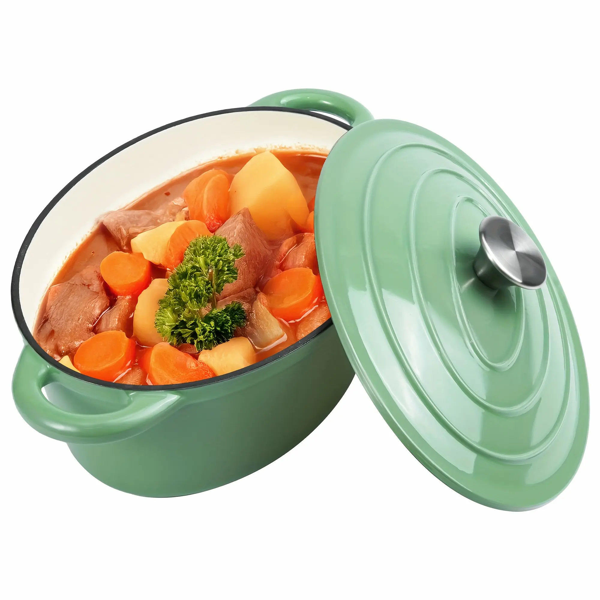 4.5QT Enameled Dutch Oven Pot With Lid, Cast Iron Dutch Oven With Dual Handles For Bread Baking, Cooking, Non-stick Enamel Coated Cookware