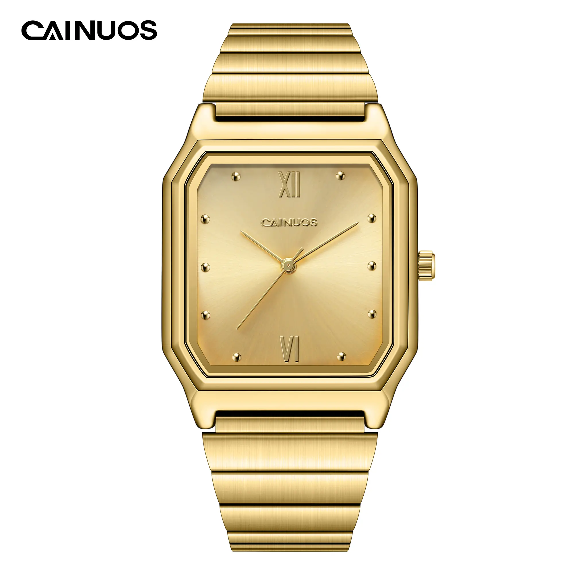 CAINUOS 5038G Men's Retro Square Face Quartz Watch - Minimalist Stainless Steel Bracelet Hardlex Crystal Slim Wristwatch for Corporate Office Wear, Men's Accessories