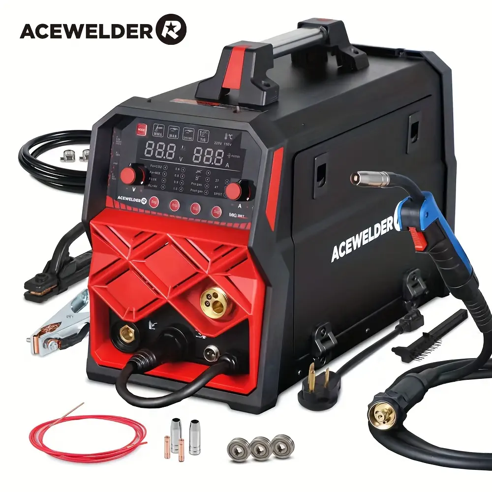 ACEWELDER MIG200T IGBT Inverter 6-in-1 Welder - 110V/220V Dual Voltage, Gas/Gasless MIG, Lift TIG, Stick, Spot Welder for Home DIY, Fencing, Metal, Farm Equipment