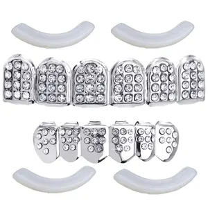 Iced Corona Grillz Top & Bottom | Silver Plated Fully Dimond Lab Hip Hop Fashion Teeth