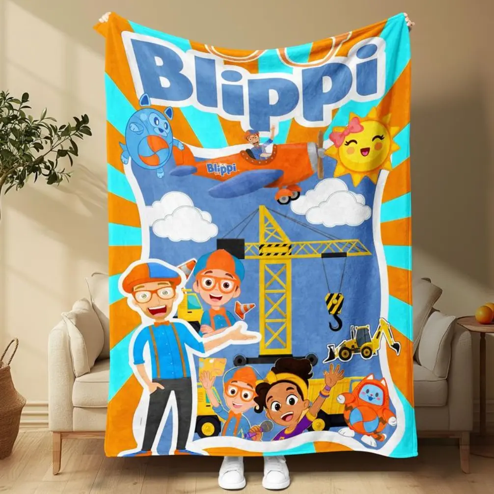 Blippi Fun Exploration Kids' Blanket - Soft, Warm, Cozy Aesthetic, Wrinkle Resistant, 60*80in, Decorative Throw, Engaging Learning Cartoon Toy, Ideal for Christmas Watch Party Gifts