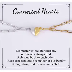 Heart Bracelet Set - Matching Love Couple Bracelet, Long Distance Relationship  Bracelets for Girlfriend Boyfriend,   Stainless Steel Friendship