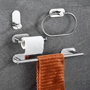 Modern Home Bathroom Hardware Set, No-Drill Stainless Steel Towel Bar, Rustproof Easy Installation, Perfect for Your Bath Decor, Bathroom Accessory, Bathroom Essentials Accessories
