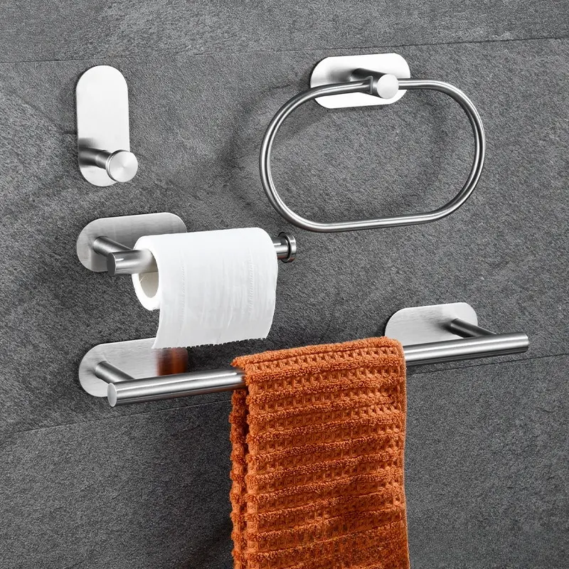 Modern Home Bathroom Hardware Set, No-Drill Stainless Steel Towel Bar, Rustproof Easy Installation, Perfect for Your Bath Decor, Bathroom Accessory, Bathroom Essentials Accessories