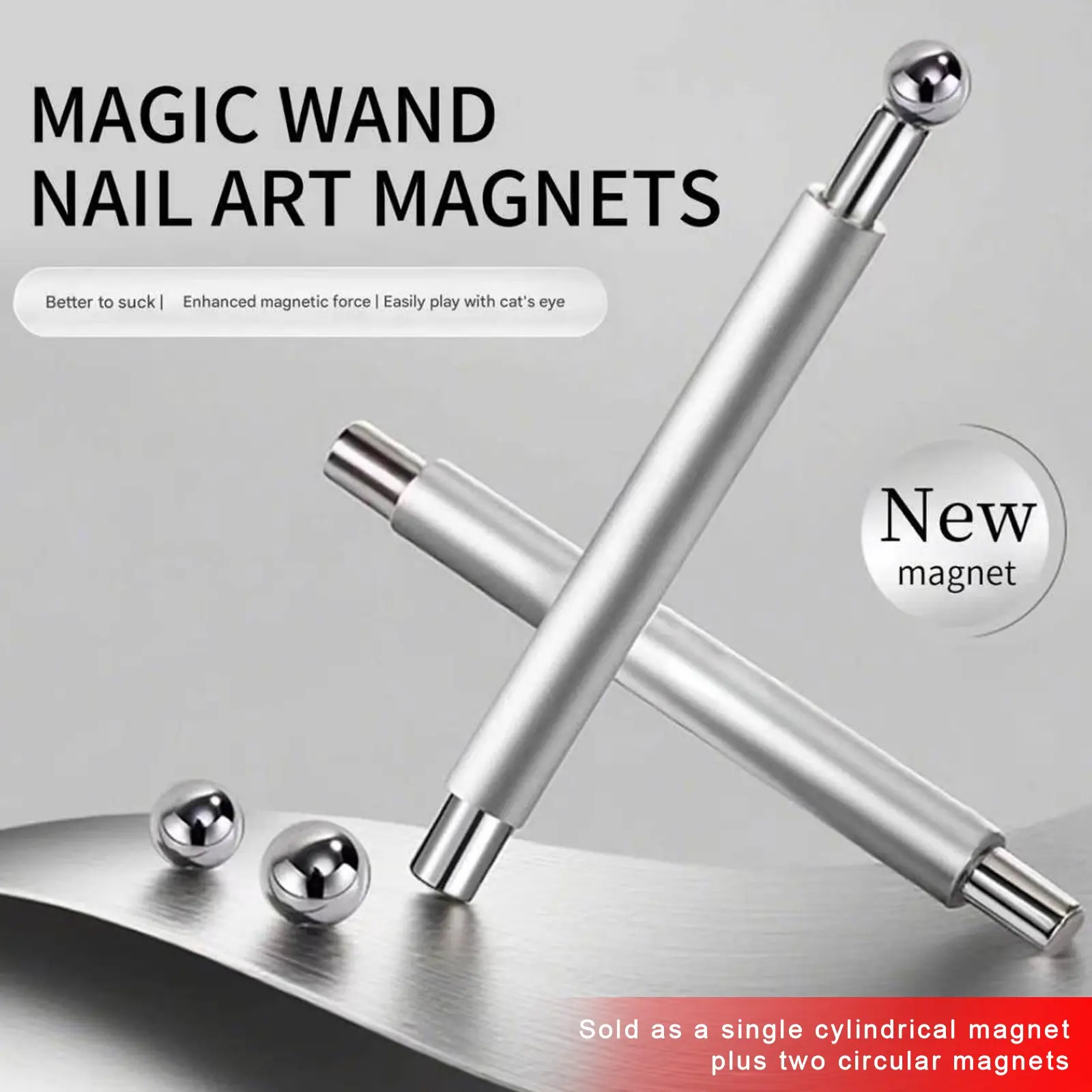Upgraded 3-in-1 double-ended magnetic pen for cat eye gel nail polish, super strong magnetic nail tool, with cylindrical rod and spherical magnet, multifunctional magnetic stick, suitable for home and nail salon DIY manicure