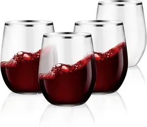 Wellife Disposable Wine Glasses Stemless(32/48/100 pcs Clear/Gold/Silver), 12oz Unbreakable Wine Cups 32 Pack for Parties Disposable Wedding Ceremony