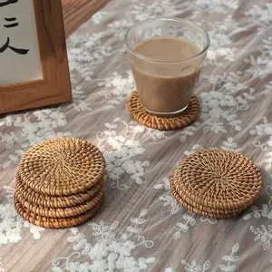 2pcs/4pcs Autumn-Inspired Rattan Braided Decorative Round Coaster - Elegant Home Decor Tableware Accessory