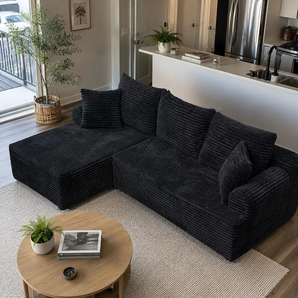 105” Modular Sectional Sofa, L Shaped Cloud Couch for Living Room, Boneless Corduroy Sectional Couch with Deep Seat & Chaise, Oversized Modern Convertible Sofa, No Assembly Comfy Upholstered Modular Couch for Apartment