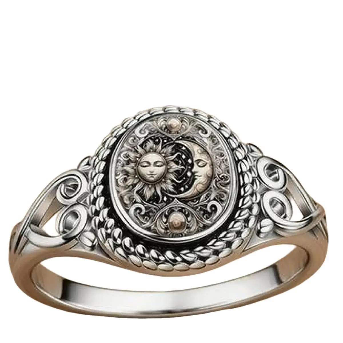 Sun & Moon Starry Sky Ring, Vintage Boho Ethnic Style Unisex Statement Ring, Retro Stackable Jewelry, Retro Rings, Sun Motif Rings