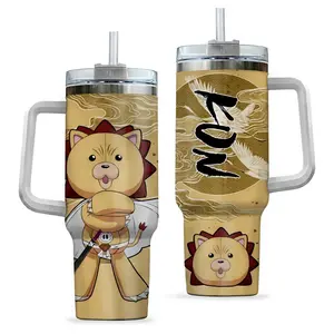 Kon Bleach Anime 40oz Tumbler with Handle and Straw, Stainless Steel Vacuum Insulated Cup, Cute Lion Plush Design, Anime Merch