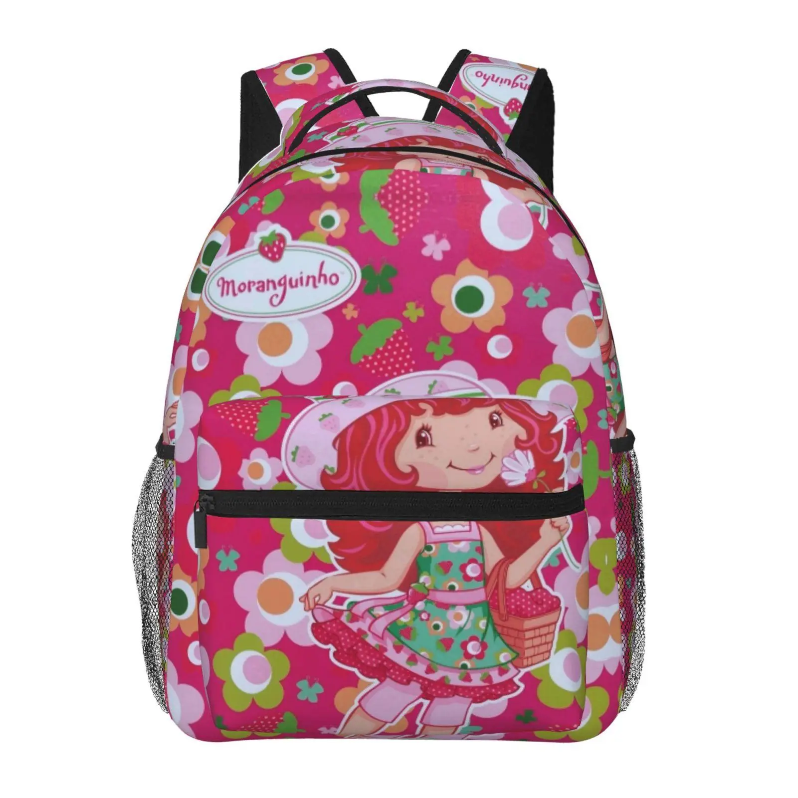 Cute kids’ strawberry shortcake backpacks for school—large capacity, all-over print strawberry shortcake laptop daypacks for daily campus use; durable, lightweight strawberry shortcake school bags for teens and students