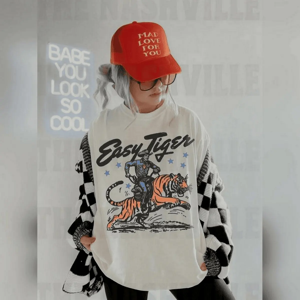 Easy Tiger T-Shirt Easy Tiger Tee Cowboy Tee T-Shirt Vintage Inspired Unisex Size Up For Oversized T All-Purpose Cotton Shirt Fits Everyone