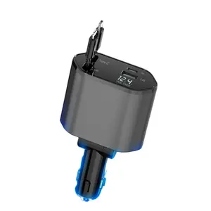QSONG-4-in-1 Usb Car Charger, Retractable Fast Charging Dual Ports, Anti-Knot Extensible Cable, Compatible with Apple Samsung Xiaomi Motorola Phones / Tablet, Fast Charging Solution