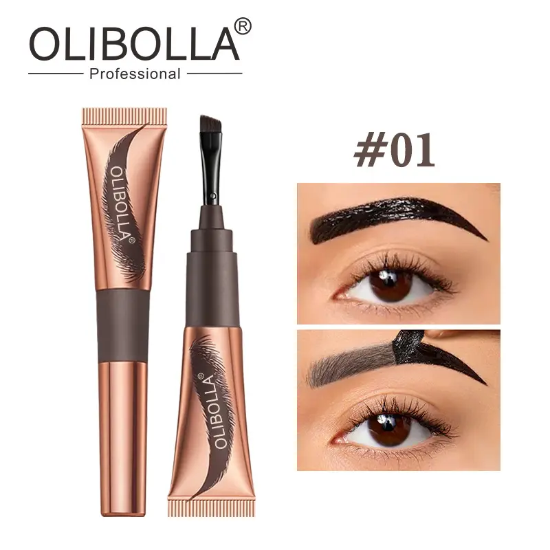 OLIBOLLA Peel-Off Eyebrow Tint, Semi-Permanent Stain for a Microbladed Look, 24H Waterproof & Smudge-Proof Eyebrow Enhancer for All Skin Types, Espresso 01, Adults