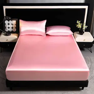 2/3pcs Silky Satin Bed Sheet Set with Dustproof Mattress Protector, Skin-Friendly & Breathable Fitted Sheet, Cooling & Smooth Bedding, Silky Bedding Sheets, Cool Soft Sheets for Bedroom, Dorm, Hotel,Multiple Sizes