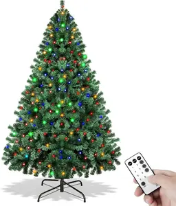 Prelit Christmas Tree 6ft with Remote Control, 8 Light-Modes Artificial Christmas Trees with Lights, Xmas Tree with 1000 Thick Branch Tips & 250 Lights, Easy Assembly Holiday Décor for Home