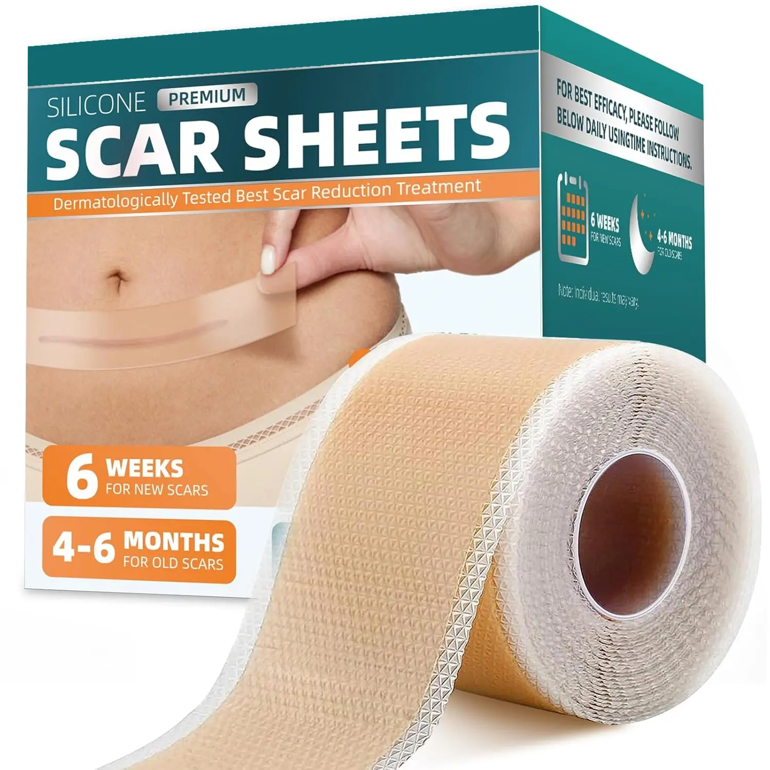 Professional Silicone Scar Sheets Roll (60in x 1.6in/1.5M) - Reusable, Non-Irritating Scar Reduction Tape for Keloid, C-Section Scarbandages