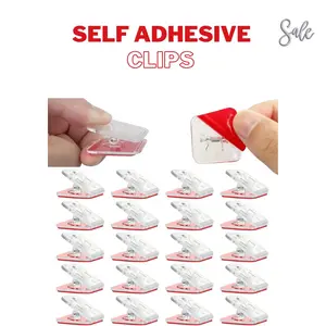 20 Pieces Self Adhesive Clips, Wall Clips,Tapestry Hangers,Photo Holders for Paper Flag Hanger,Sticky Clip for Teachers,Double-Sided Adhesive Spring Clip for Poster Home Office Rope