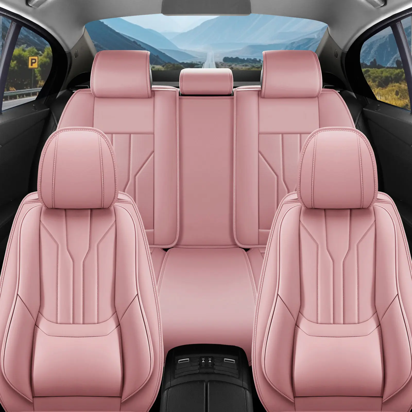 OTOEZ Luxury Nappa Leather 5-Seats Full Set Car Seat Covers with Lumbar Support, Waterproof, Airbag-Compatible, Easy Install, Auto Accessories for Sedans SUVs, Car Decor