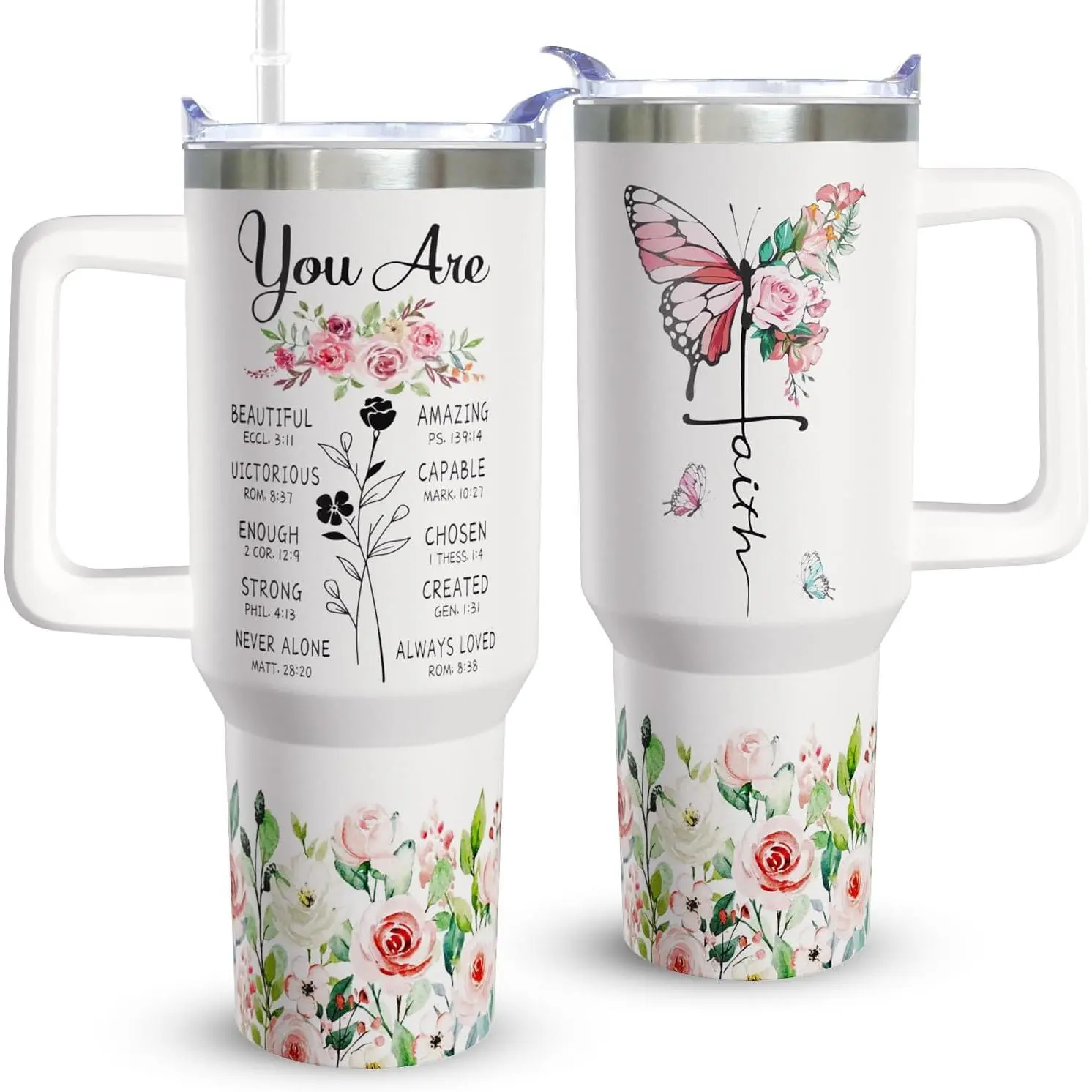 Christian Gifts For Women Religious Gifts Encouraging Inspiration Gift for Mom on Mother's Day - 40oz Christian Tumblers With Handle Straw and Lid Faith Tumbler Cup Christian Travel Coffee Mug