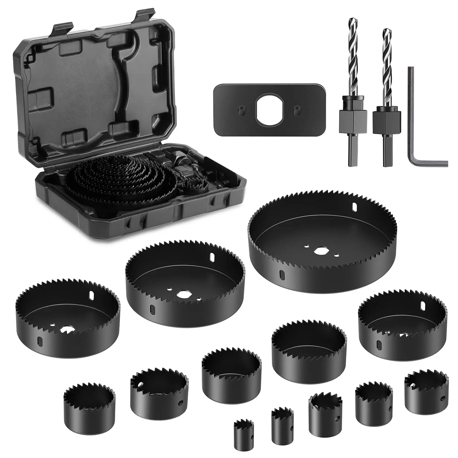 Heavy Duty 19-Piece Hole Saw Set with Tool Box (Blow-Molded Box Keeps Tidy), 3/4-5in Blades, 2 Mandrels, 2 Drill Bits, 1 Installation Plate, 1 Hex Key, Smooth Spiral Chips, for Softwood to PVC, Industrial Cutting Power Tool Accessory, Father’s Day Gift