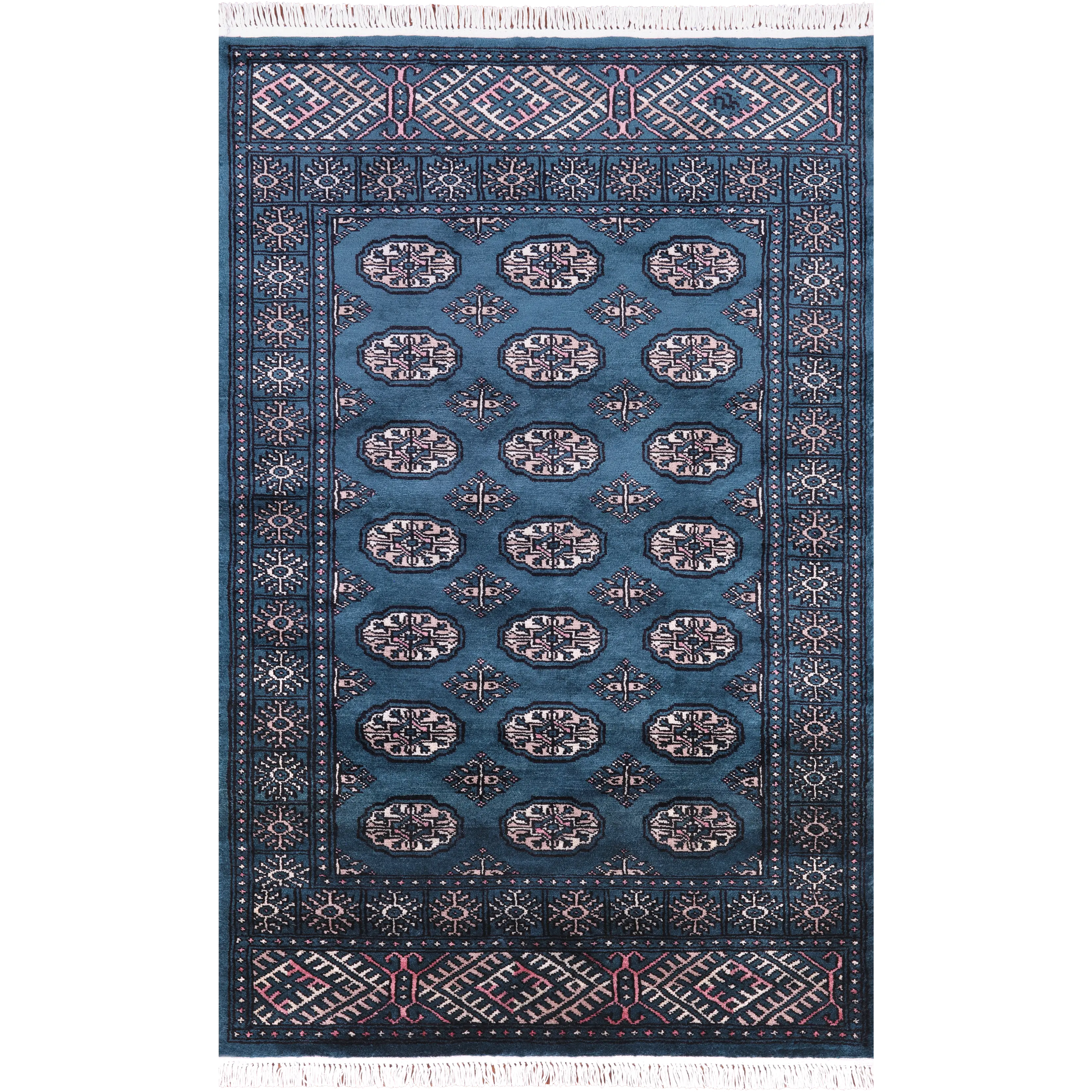 Green Bokhara Hand-Knotted Wool Rug - 3' 6" X 5' 5"
