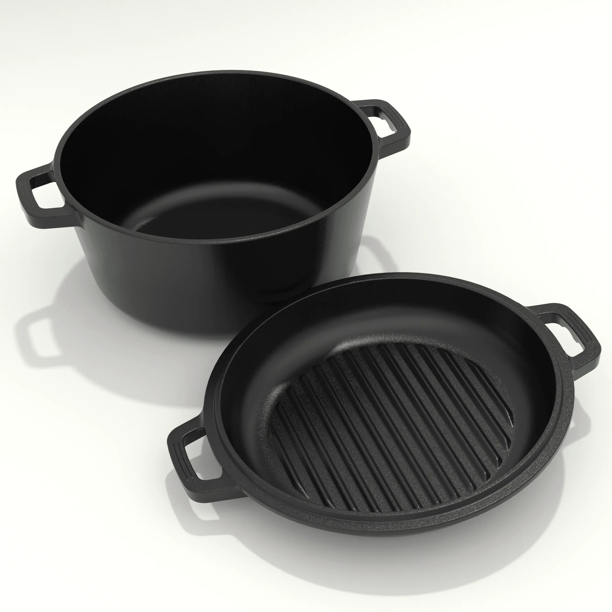KICHLY Cast Iron Dutch Oven with Dual Purpose Skillet Lid, PFAS Free 5.QT Cast Iron Pot with 10.6 in Griddle Pan, Pre-Seasoned Heavy Duty Pot for Bread Baking, Roasting, Grilling & Outdoor Camping Cooking, Black