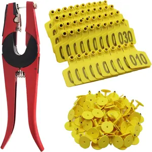 Cattle Ear Tags 001-100 Numbered with Pliers Plastic Livestock Animal Ear Tagger for Cows Goats Sheep Pigs Yellow Identification
