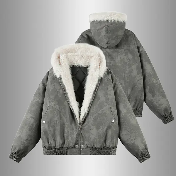 American Style Workwear Fleece Lined Hooded Jacket Thickened Autumn Winter Quilted Coat