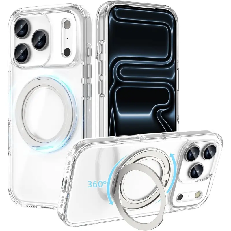 Phone case for iphone 17 16 15 14 13 pro max plus,360° Ring Stand Magnetic for iPhone 16 Pro Max Case, [Anti-Fingerprint] [Military Drop Protection] [Compatible with MagSafe] Soft Edge Translucent Slim Back 16 ProMax Phone Case