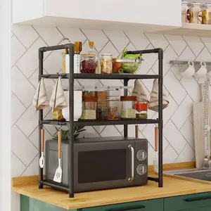 Multi-Tier Plastic Storage Rack, Microwave Oven Shelf, Multifunctional Storage Organizer, For Microwave, Bread Rack, Open Storage, Durable Fruit And Vegetable Storage, Black
