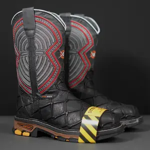 3026 Pescado Negro Steel Toe Work Boots Botas De Trabajo Mens Western Safety Guard Square Toe