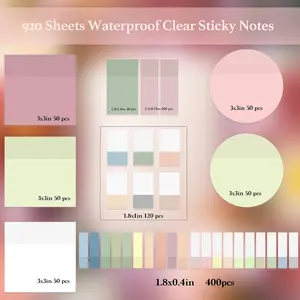 Transparent Sticky Notes, 920 Sheets Waterproof Clear