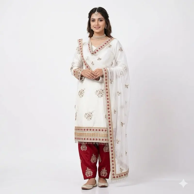 Women's 3-Piece Indian Pakistani Traditional Costumes Set - Casual Salwar Outfit with Shawl, Trousers, Statement Accessories, Suitable for 2 Key Occasions, Womenswear Dress, Elegance