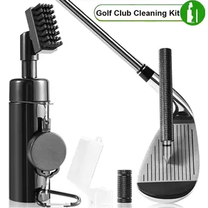 Professional Golf Club Cleaning Brush Set - 8" Retractable Water Brush, 5oz Tank, Portable Snap Lock Design, Unisex Golf Accessory