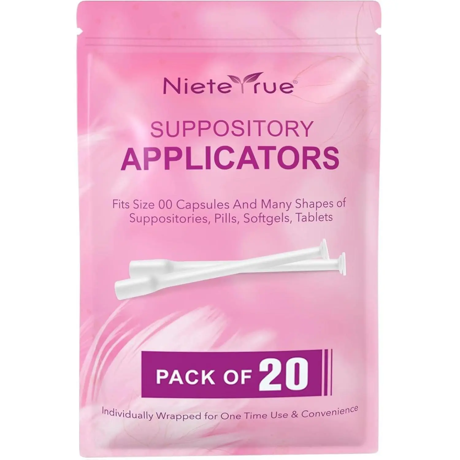Nieteyrue Disposable Feminine Care Applicators - Individually Wrapped Hygienic Tools for Size 00 Capsules, Suppositories, Tablets, 20-Count Multi-Pack