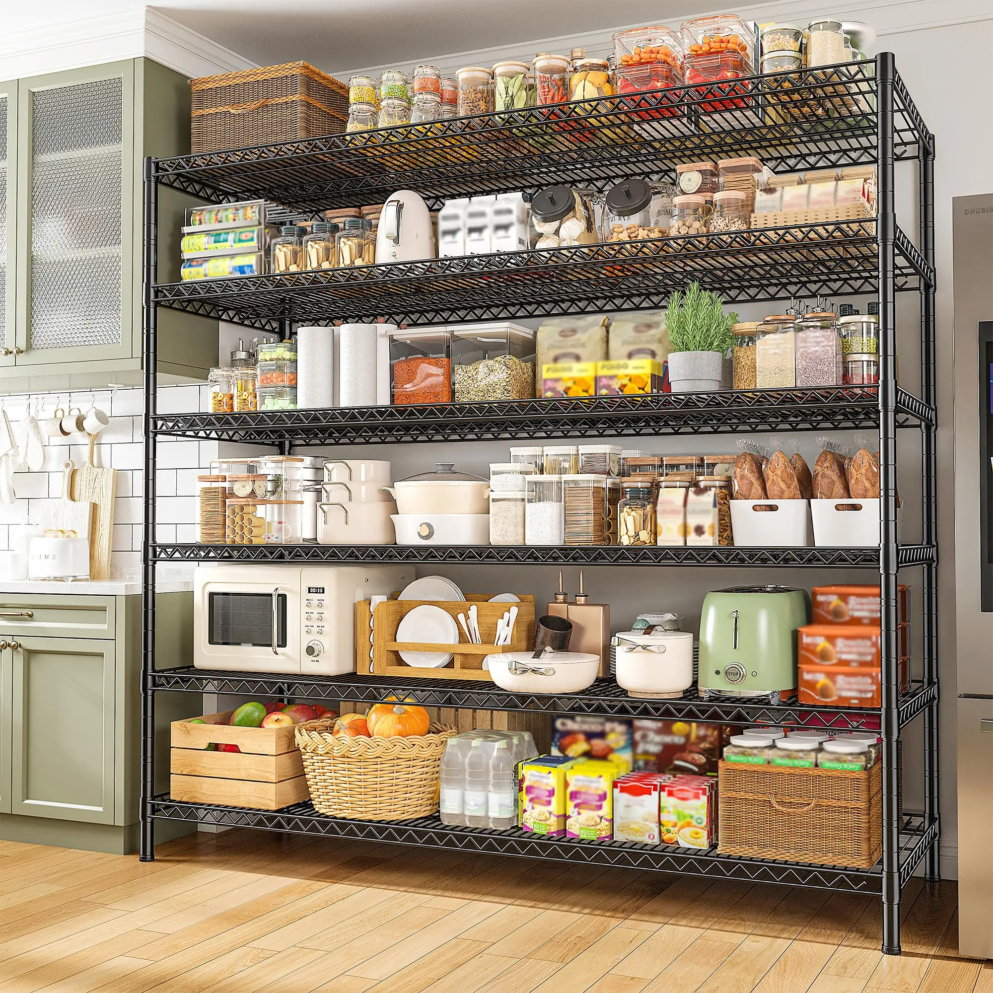 Raybee Furniture 4-6 Tier Wire Storage Shelves, 2560-3840LBS Metal Shelving Unit, Heavy Duty Wire Shelving Commercial, Adjustable Home Garage Shelving Organizer for Storage Rack for Pantry, Garage, Kitchen